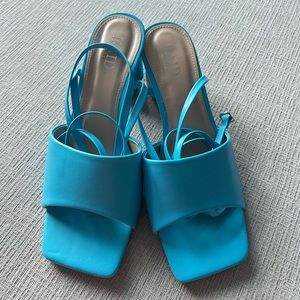 Blue wide fit tie sandal heels